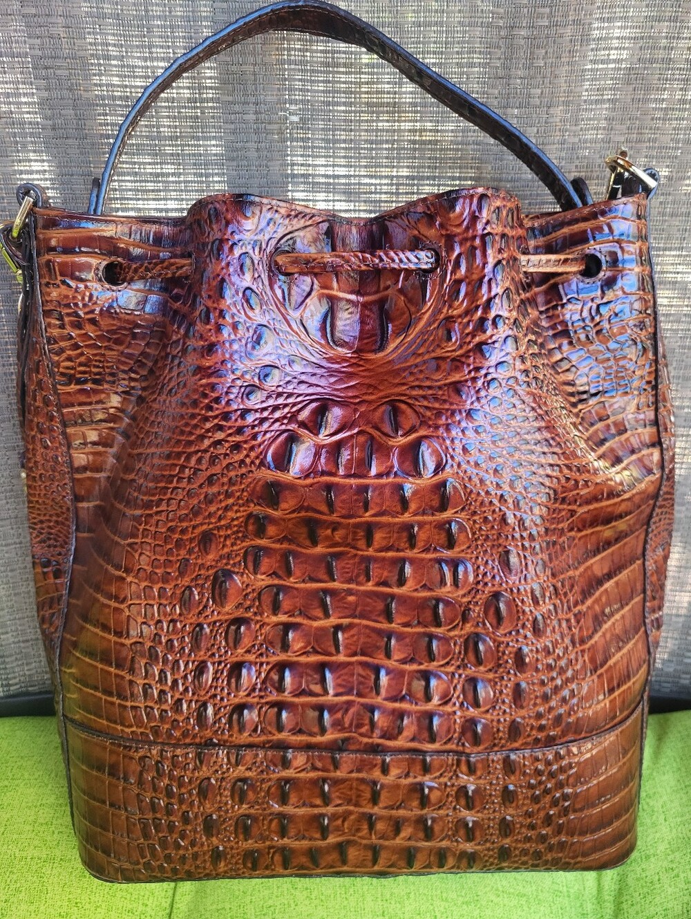Brahmin Marlowe Melbourne Chestnut Croc-Embossed Drawstring Bucket Bag - Picture 15 of 16